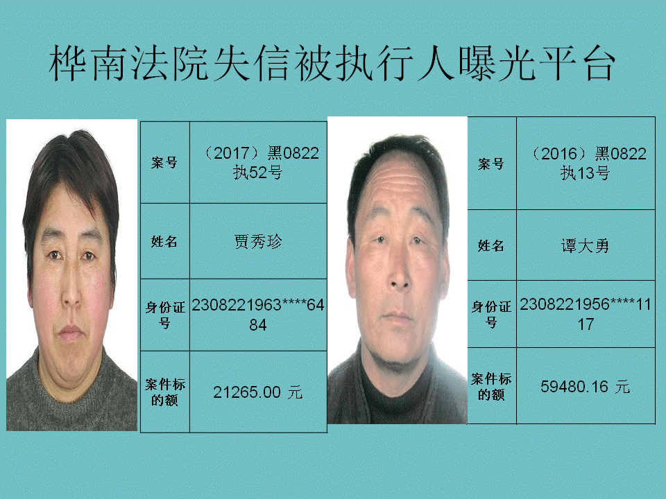 桦南县人民法院第二批失信被执行人名单